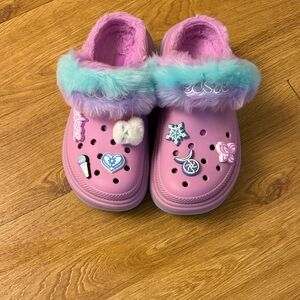 CROCS Pink and Purple Fuzzy Clogs